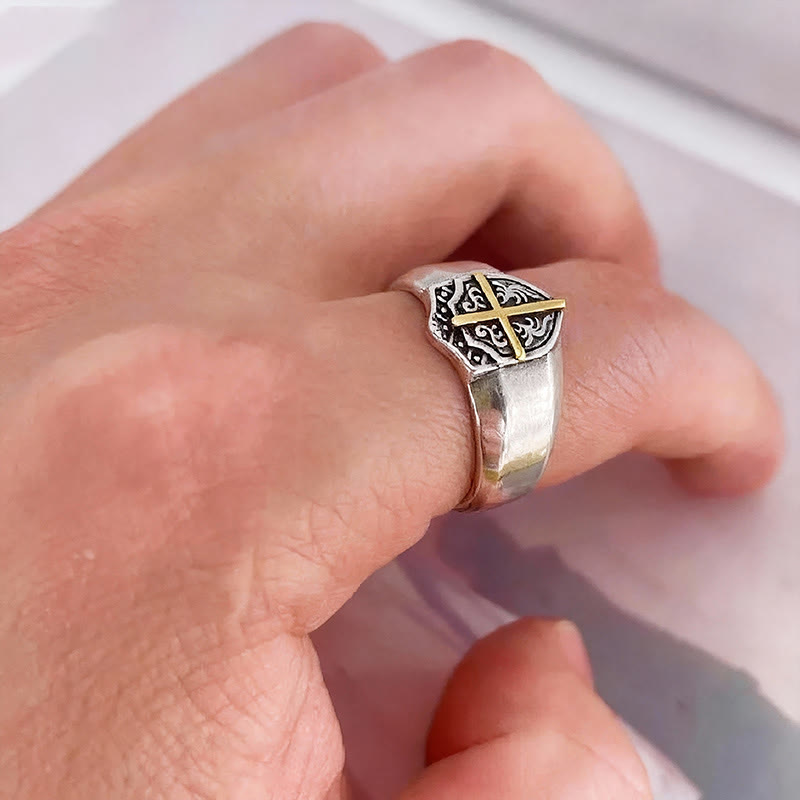 Shield Cross Ring: Faithful Protection & Timeless Devotion