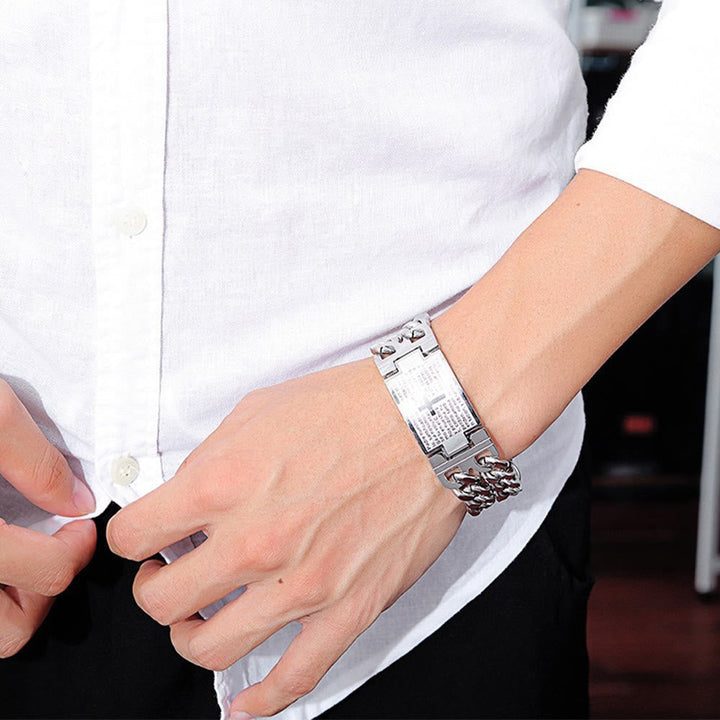 Cross & Prayer Bracelet: Sacred Text & Edgy Fashion