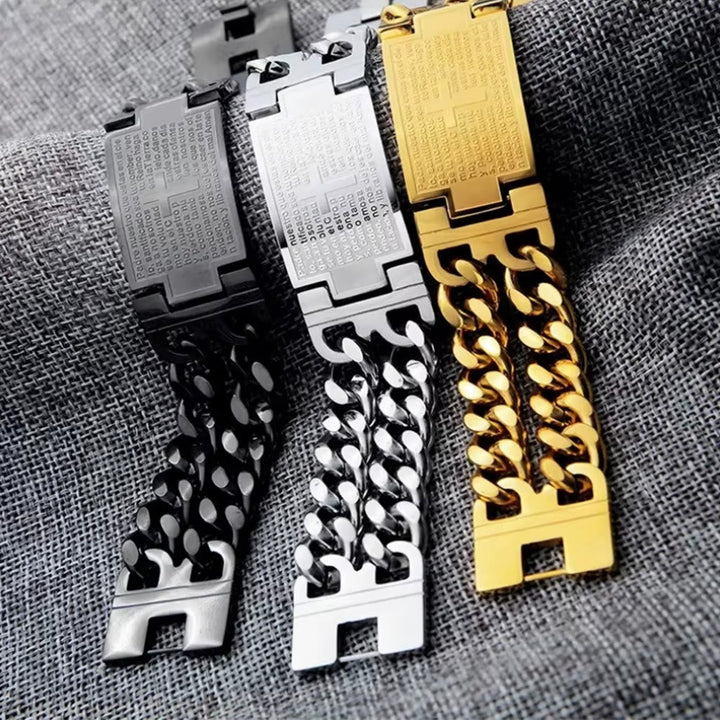Cross & Prayer Bracelet: Sacred Text & Edgy Fashion