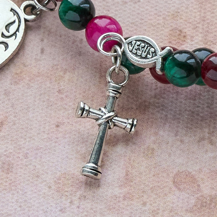 Dual-Toned Tiger Eye Memory Wire Rosary Bracelet with Saint Michael