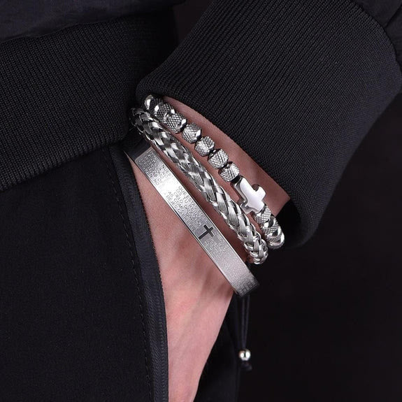 Stackable Cross Bracelet Set: Fashion-Forward Faith Integration