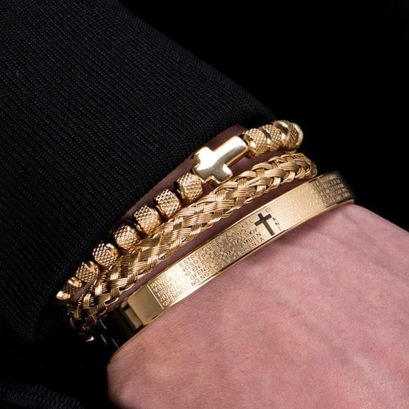 Stackable Cross Bracelet Set: Fashion-Forward Faith Integration