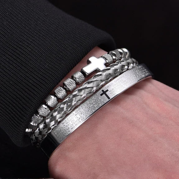 Stackable Cross Bracelet Set: Fashion-Forward Faith Integration