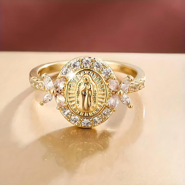 Elegant Virgin Mary Emblem Ring: Sacred Detail for Daily Devotion
