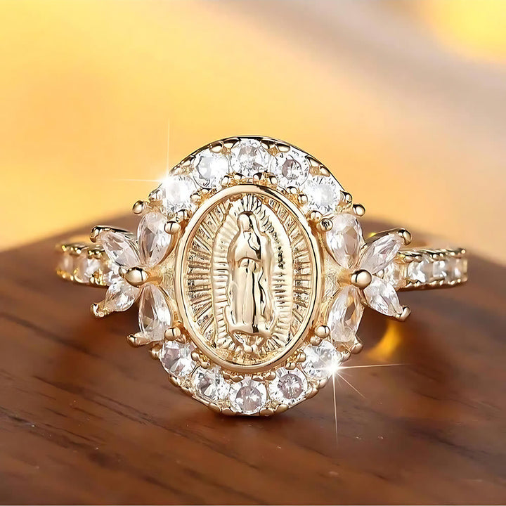 Elegant Virgin Mary Emblem Ring: Sacred Detail for Daily Devotion
