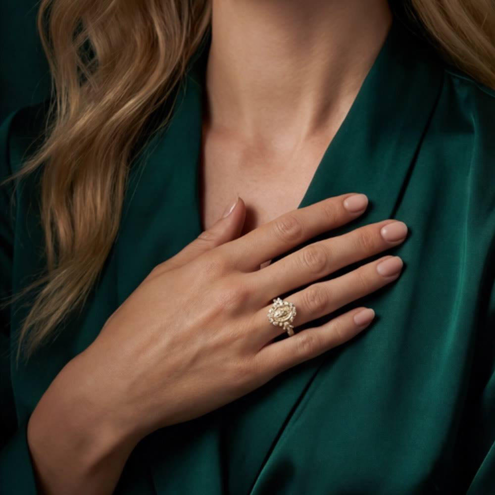 Elegant Virgin Mary Emblem Ring: Sacred Detail for Daily Devotion