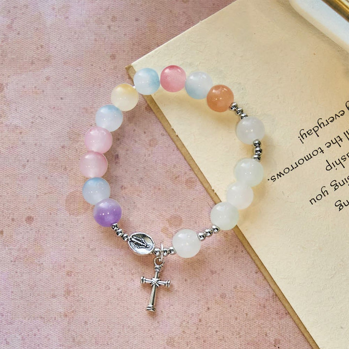 Pastel Glow Color-Shifting UV Bead Prayer Bracelet with Our Lady