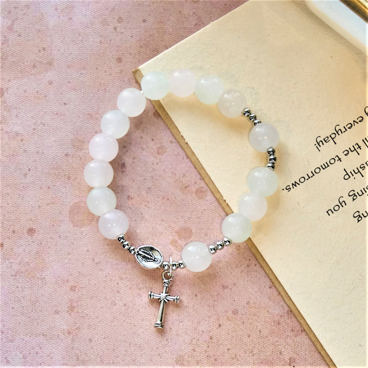 Pastel Glow Color-Shifting UV Bead Prayer Bracelet with Our Lady