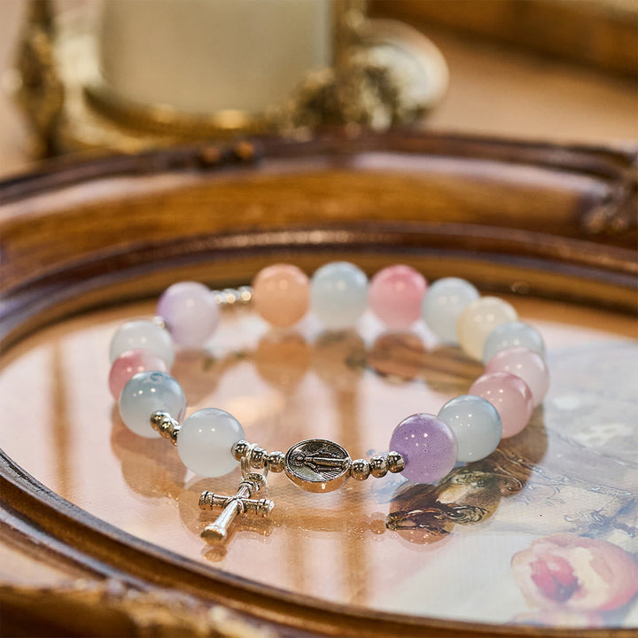 Pastel Glow Color-Shifting UV Bead Prayer Bracelet with Our Lady