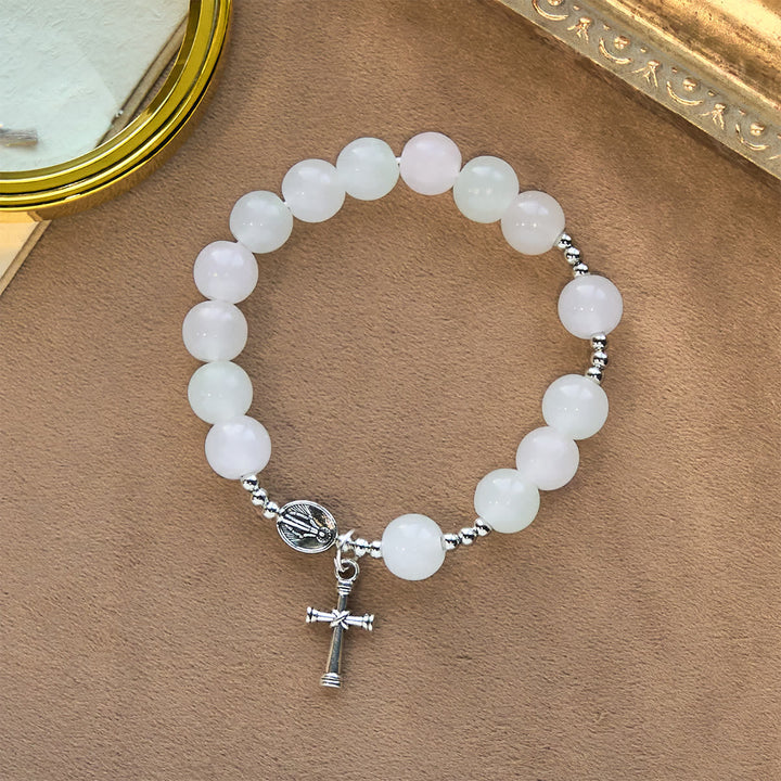 Pastel Glow Color-Shifting UV Bead Prayer Bracelet with Our Lady
