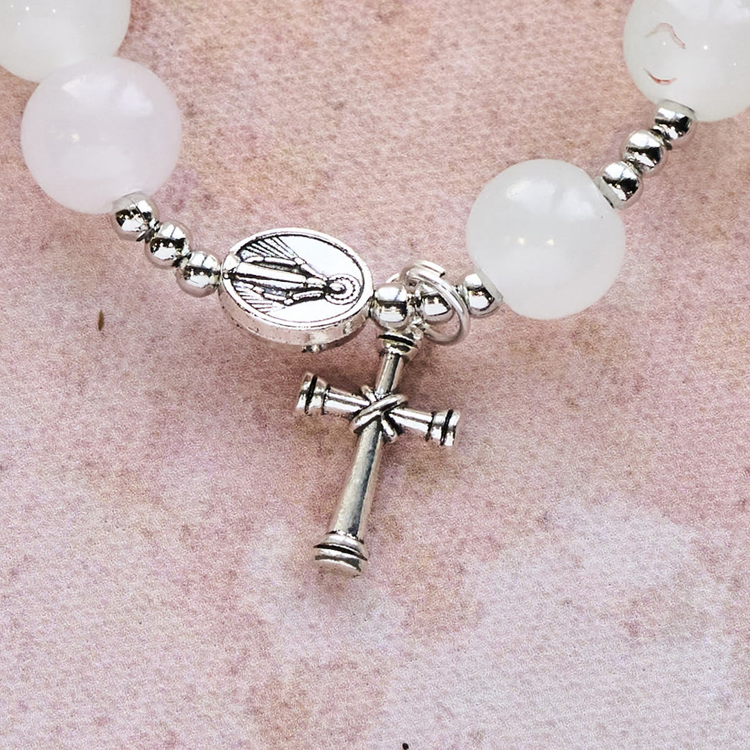 Pastel Glow Color-Shifting UV Bead Prayer Bracelet with Our Lady
