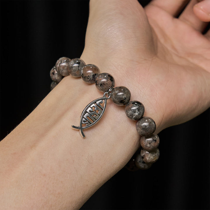Glowing Flame-Stone Color-Shifting Bracelet with Ichthus Pendant