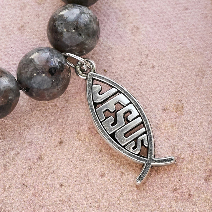 Glowing Flame-Stone Color-Shifting Bracelet with Ichthus Pendant