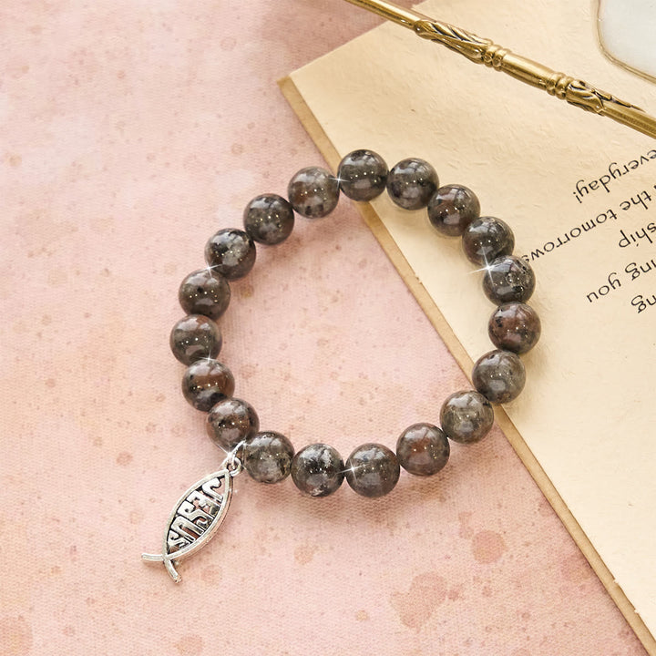Glowing Flame-Stone Color-Shifting Bracelet with Ichthus Pendant