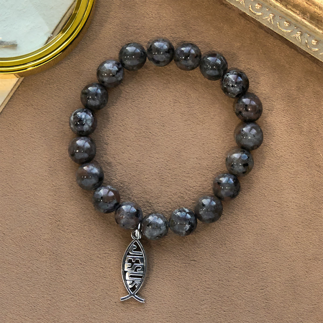 Glowing Flame-Stone Color-Shifting Bracelet with Ichthus Pendant