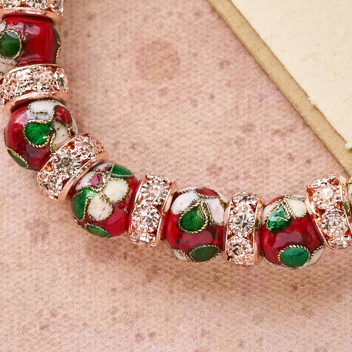Enamel Craft Red Bead Bracelet with Cross Heart Pendant