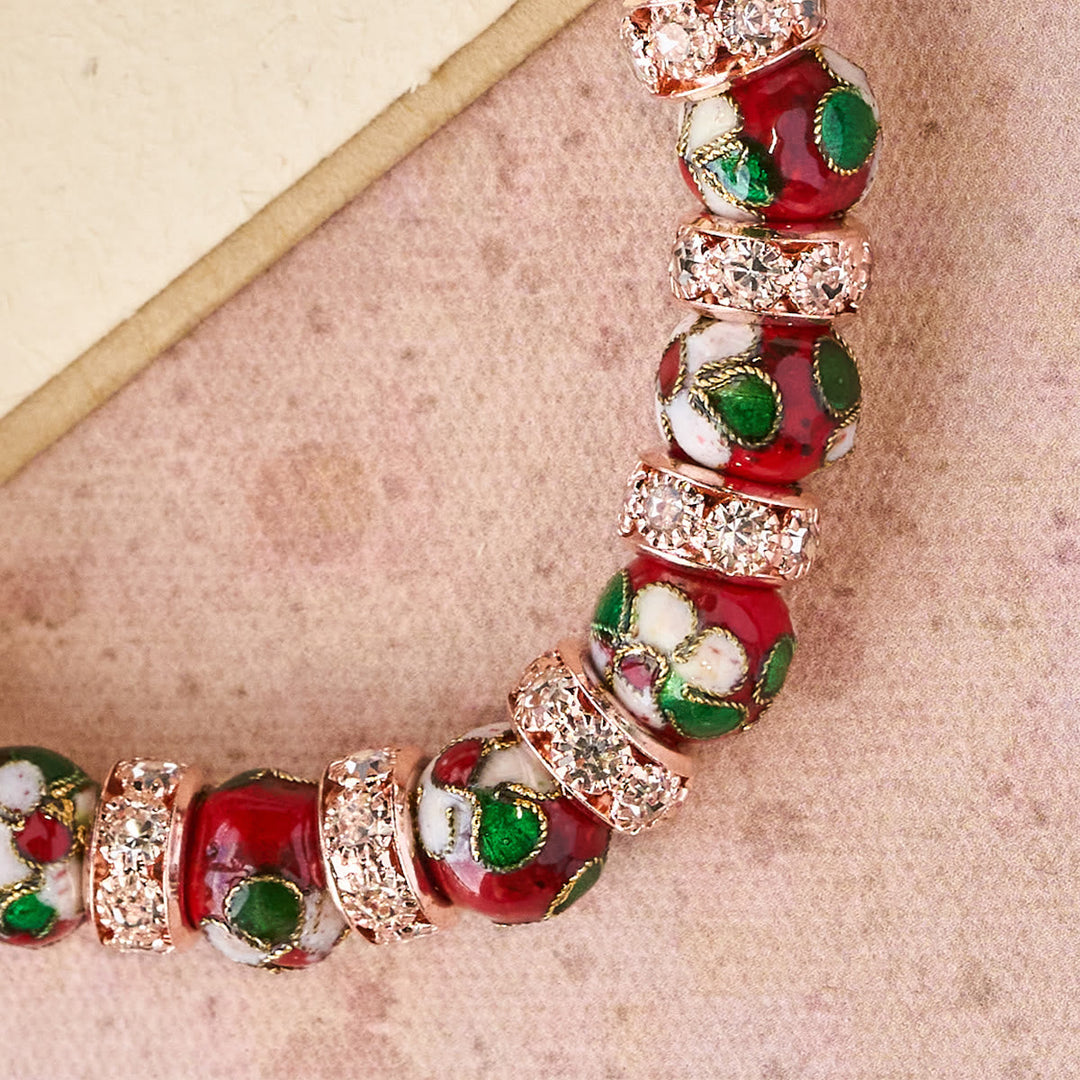 Enamel Craft Red Bead Bracelet with Cross Heart Pendant