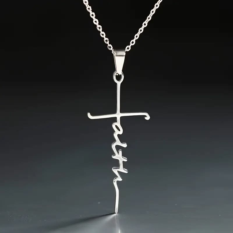 Elegant Scripted Faith Cross: Gentle Belief Charm & Daily Wear Jewelry