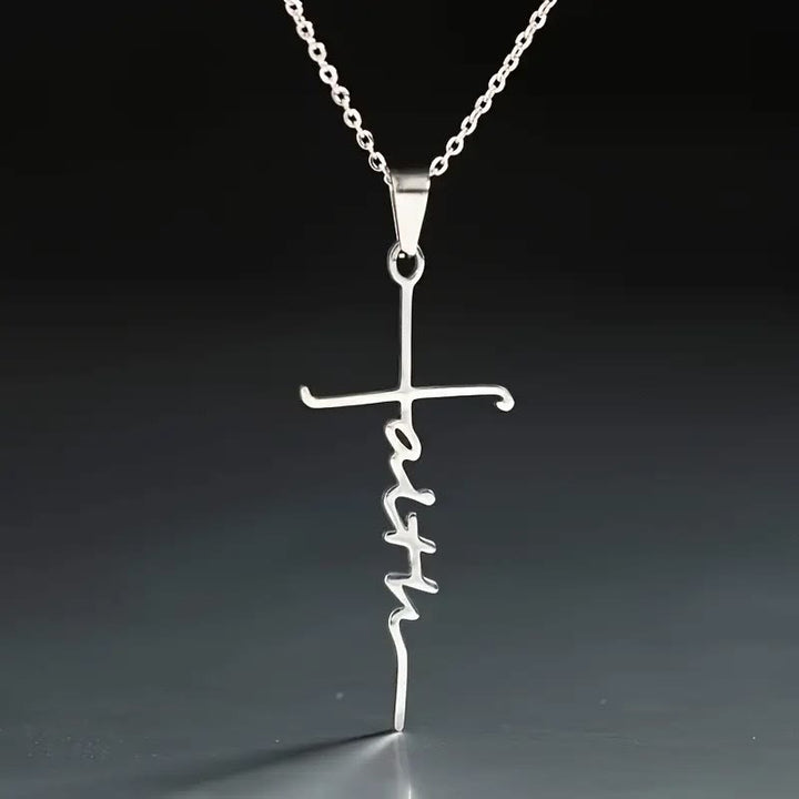 Elegant Scripted Faith Cross: Gentle Belief Charm & Daily Wear Jewelry