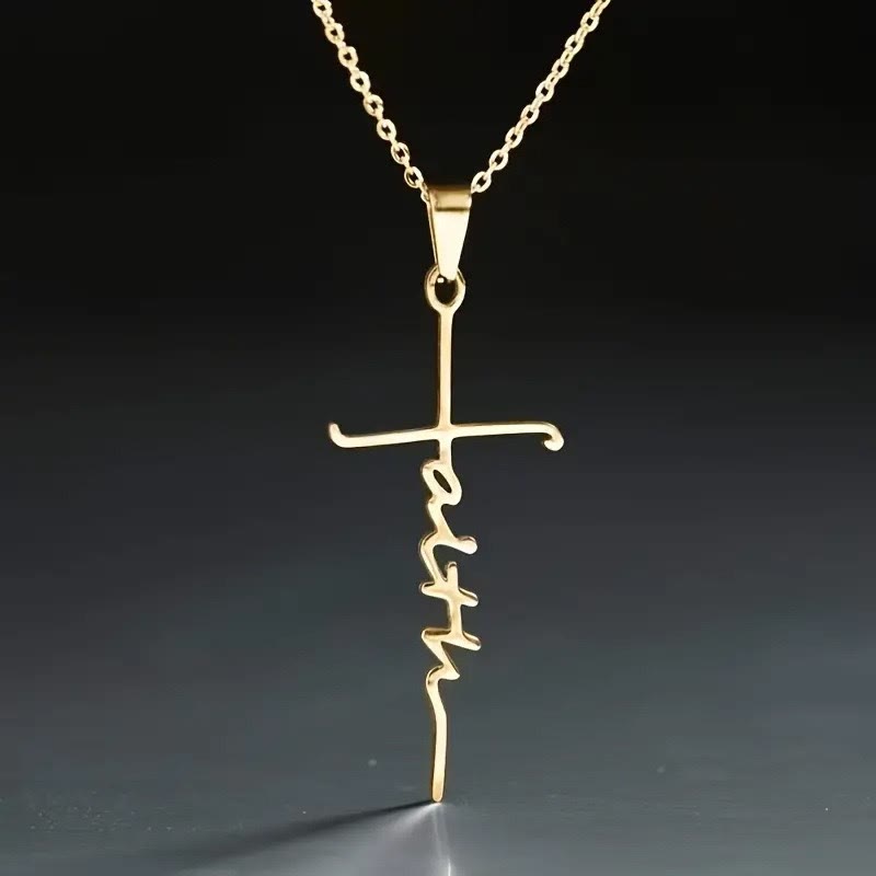 Elegant Scripted Faith Cross: Gentle Belief Charm & Daily Wear Jewelry