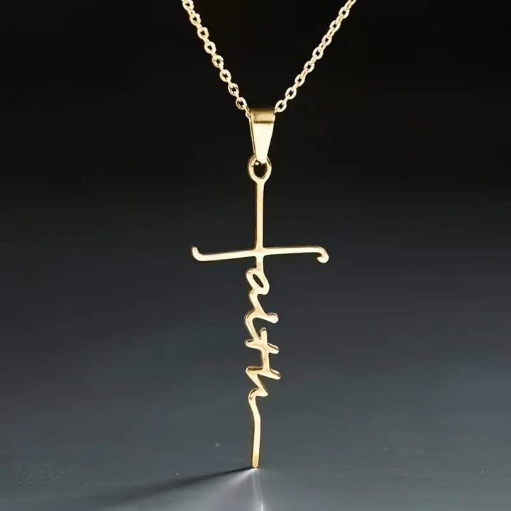 Elegant Scripted Faith Cross: Gentle Belief Charm & Daily Wear Jewelry