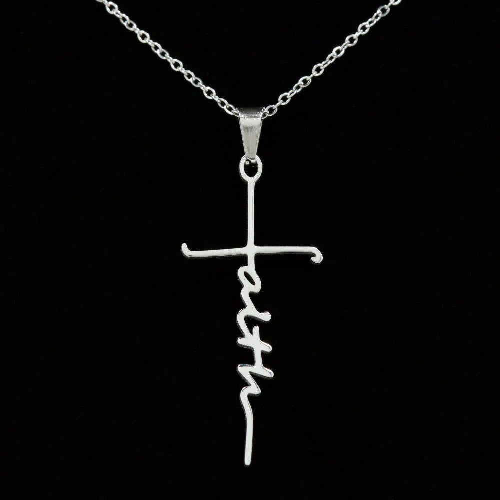 Elegant Scripted Faith Cross: Gentle Belief Charm & Daily Wear Jewelry