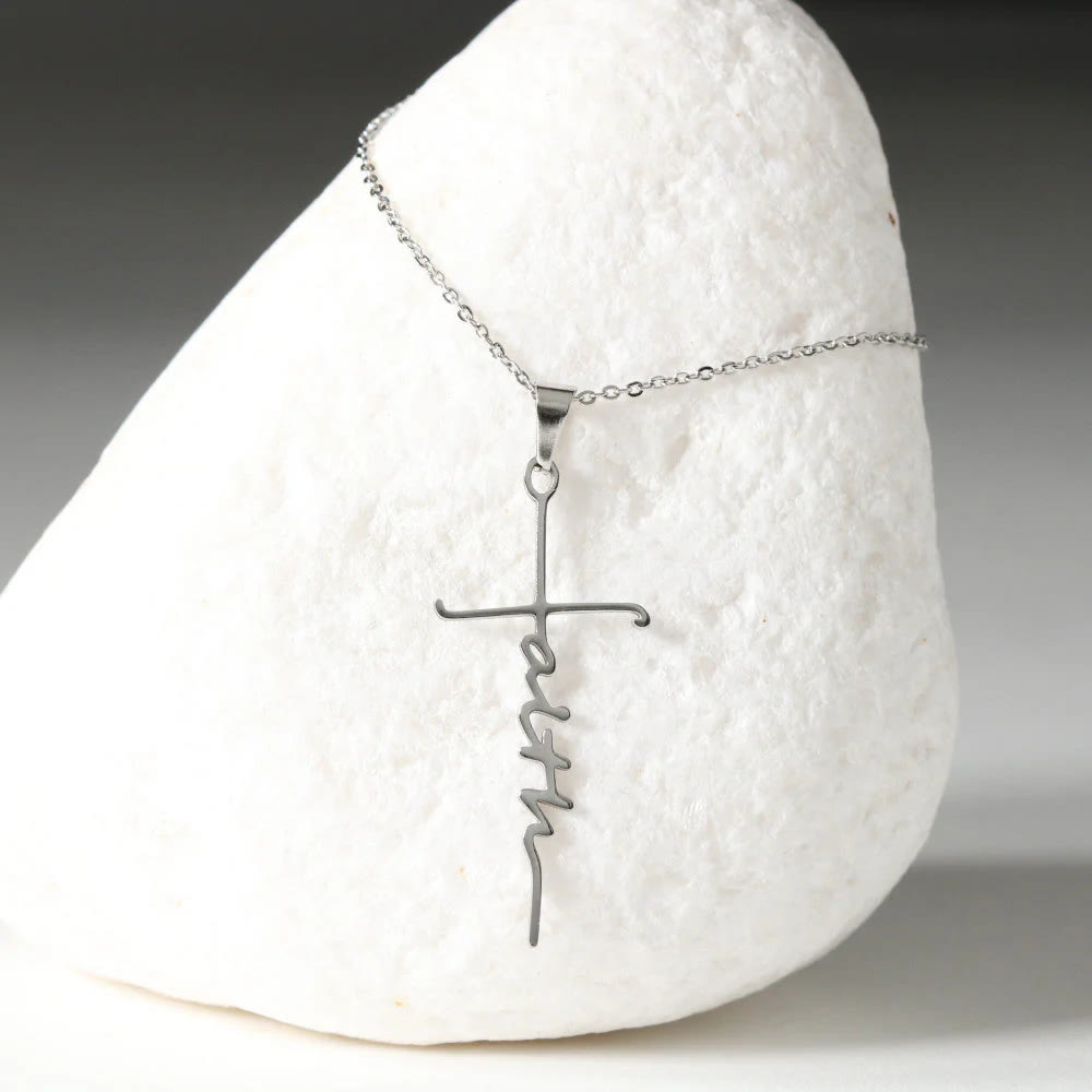 Elegant Scripted Faith Cross: Gentle Belief Charm & Daily Wear Jewelry