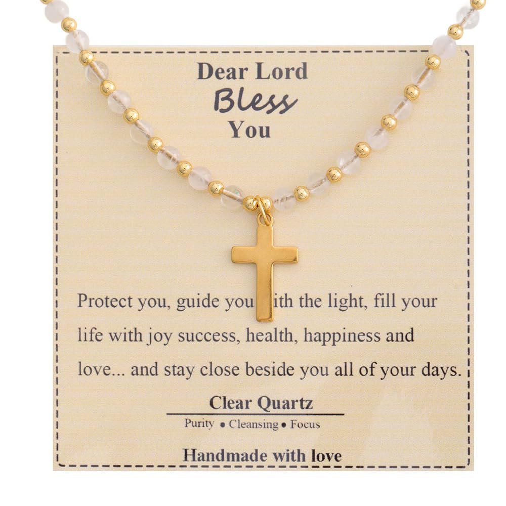 Blessed Stone Cross Necklace: Natural Gem Charm & Quiet Devotion Accent