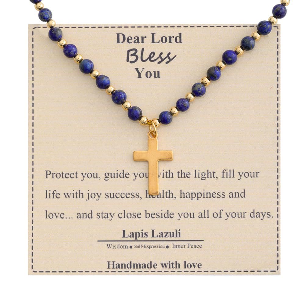 Blessed Stone Cross Necklace: Natural Gem Charm & Quiet Devotion Accent
