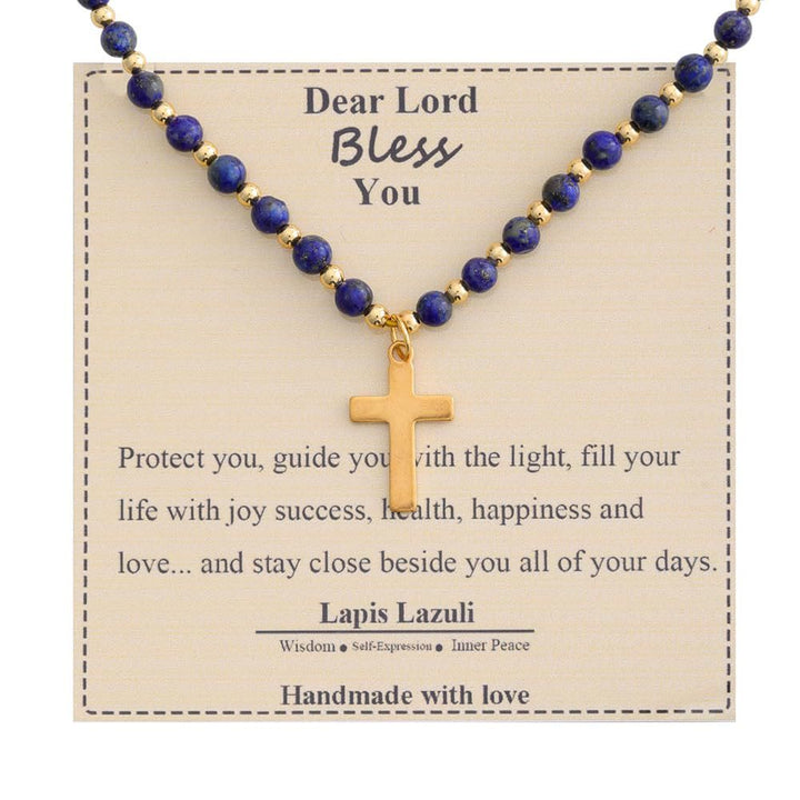Blessed Stone Cross Necklace: Natural Gem Charm & Quiet Devotion Accent