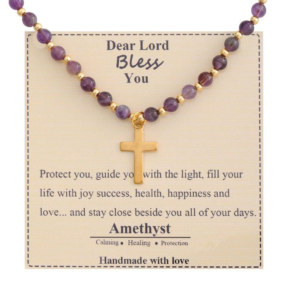 Blessed Stone Cross Necklace: Natural Gem Charm & Quiet Devotion Accent