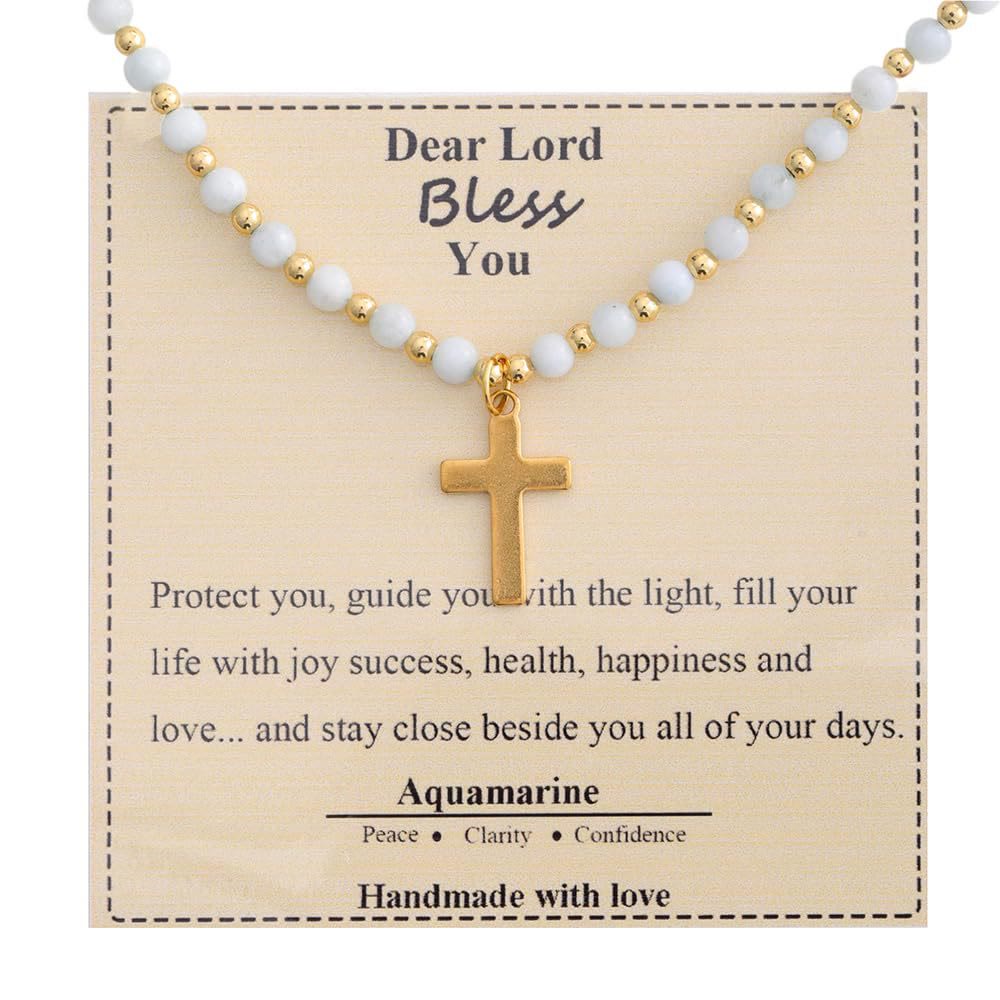 Blessed Stone Cross Necklace: Natural Gem Charm & Quiet Devotion Accent