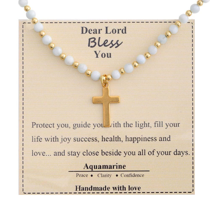 Blessed Stone Cross Necklace: Natural Gem Charm & Quiet Devotion Accent