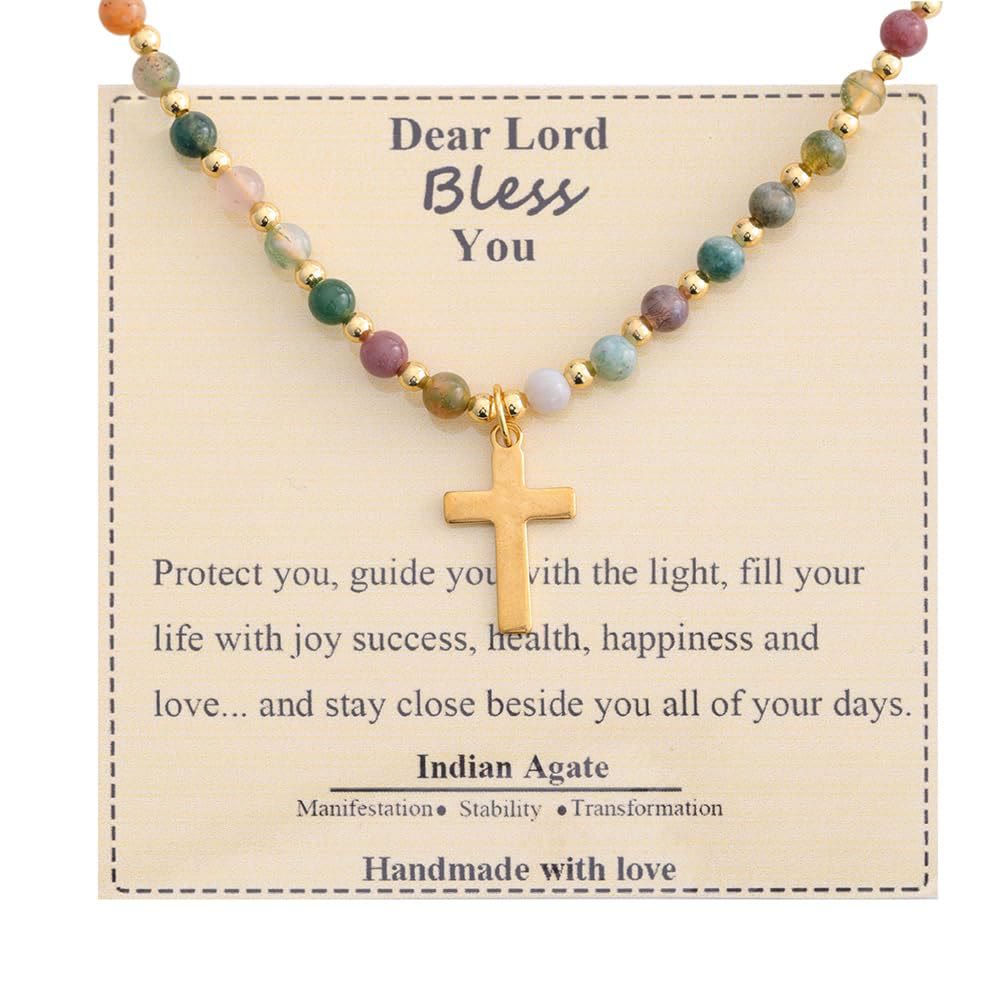 Blessed Stone Cross Necklace: Natural Gem Charm & Quiet Devotion Accent