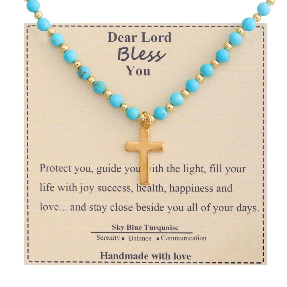 Blessed Stone Cross Necklace: Natural Gem Charm & Quiet Devotion Accent