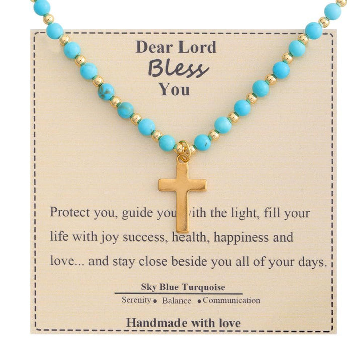 Blessed Stone Cross Necklace: Natural Gem Charm & Quiet Devotion Accent
