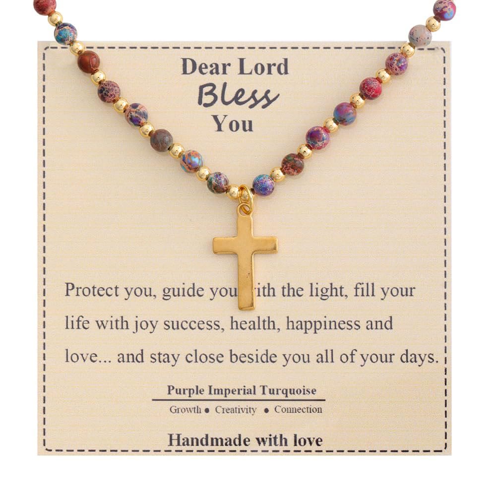 Blessed Stone Cross Necklace: Natural Gem Charm & Quiet Devotion Accent