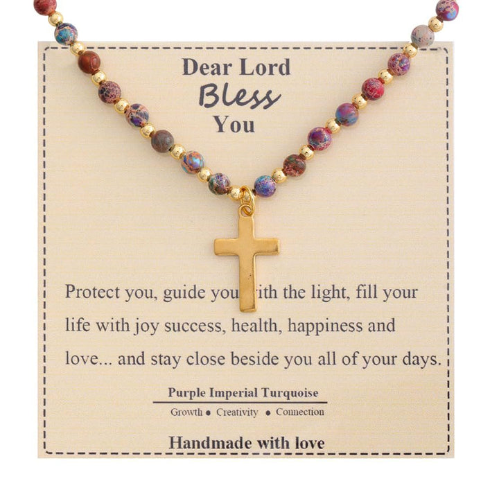 Blessed Stone Cross Necklace: Natural Gem Charm & Quiet Devotion Accent