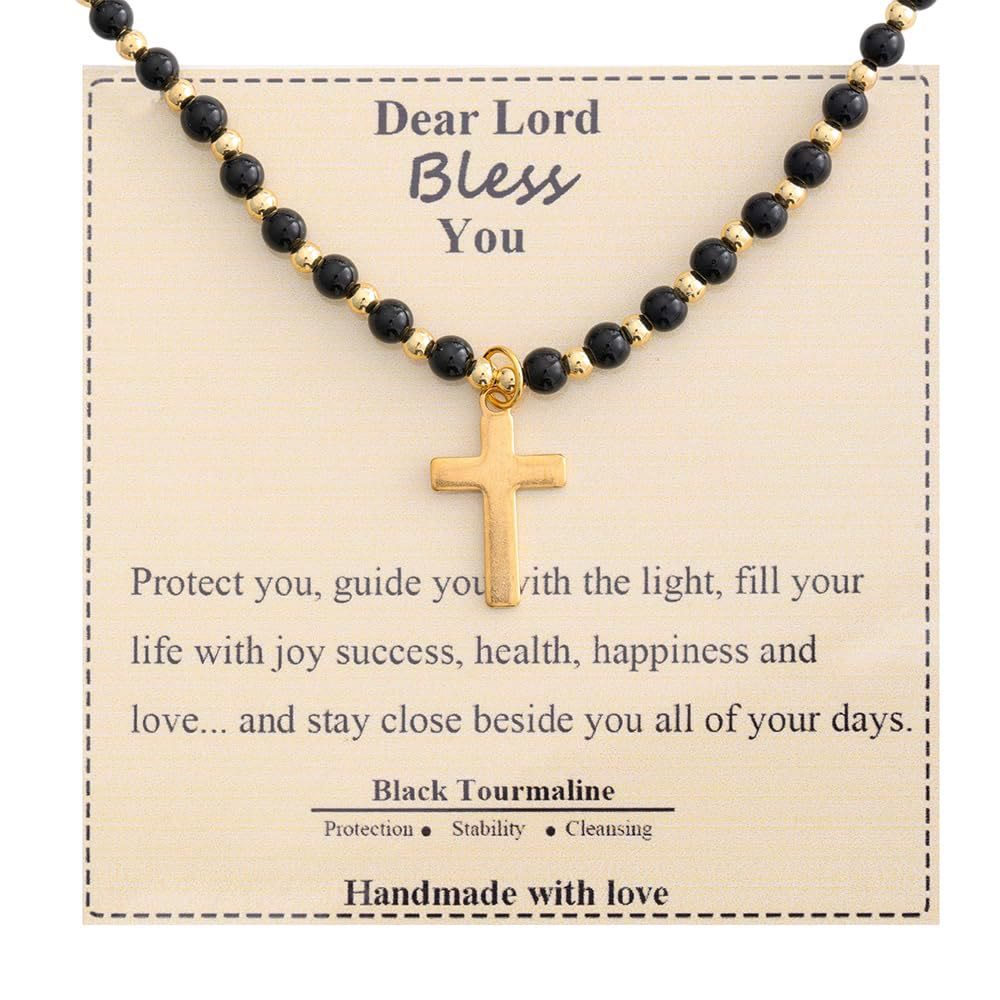 Blessed Stone Cross Necklace: Natural Gem Charm & Quiet Devotion Accent
