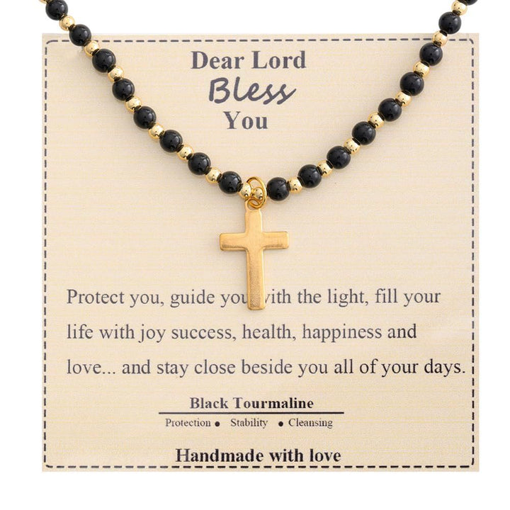 Blessed Stone Cross Necklace: Natural Gem Charm & Quiet Devotion Accent