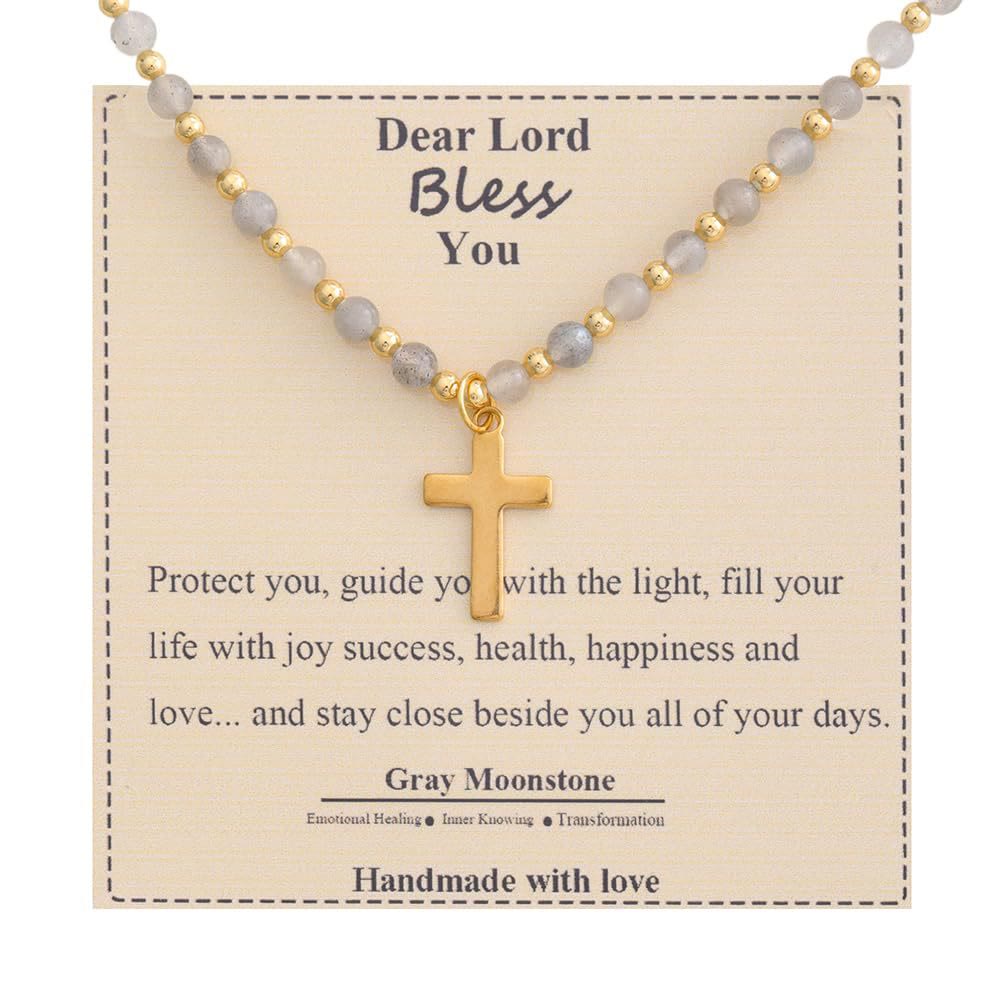 Blessed Stone Cross Necklace: Natural Gem Charm & Quiet Devotion Accent