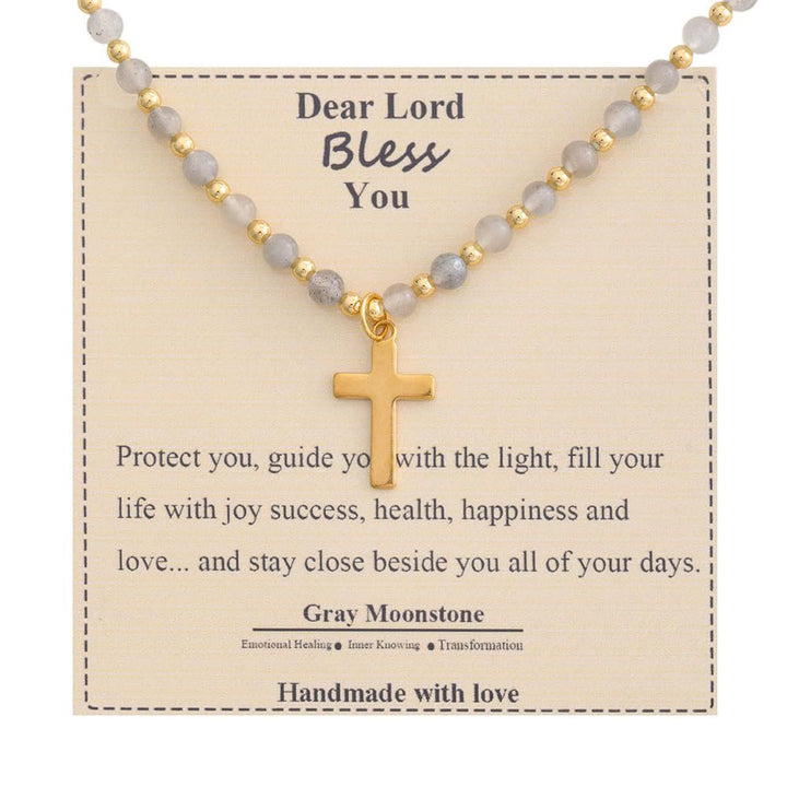 Blessed Stone Cross Necklace: Natural Gem Charm & Quiet Devotion Accent