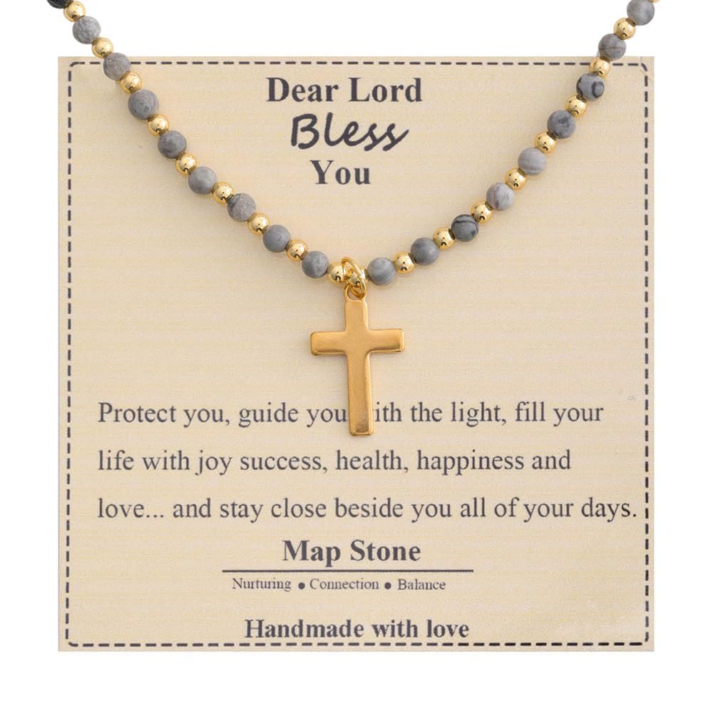 Blessed Stone Cross Necklace: Natural Gem Charm & Quiet Devotion Accent
