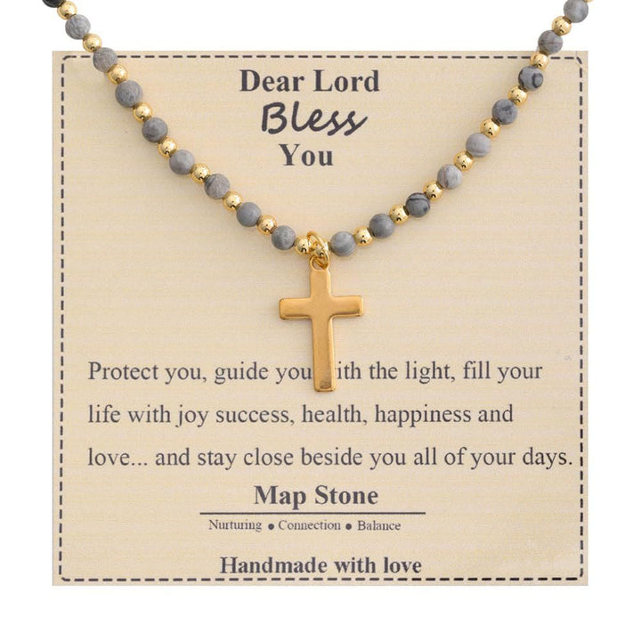 Blessed Stone Cross Necklace: Natural Gem Charm & Quiet Devotion Accent