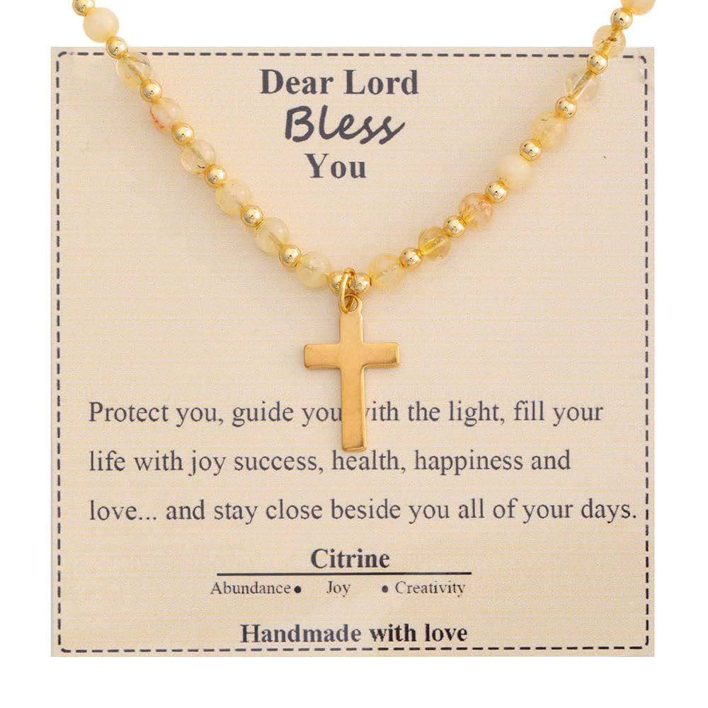 Blessed Stone Cross Necklace: Natural Gem Charm & Quiet Devotion Accent