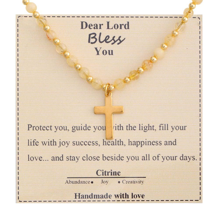 Blessed Stone Cross Necklace: Natural Gem Charm & Quiet Devotion Accent