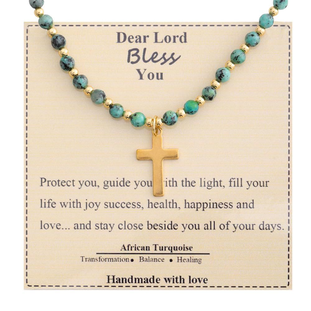 Blessed Stone Cross Necklace: Natural Gem Charm & Quiet Devotion Accent