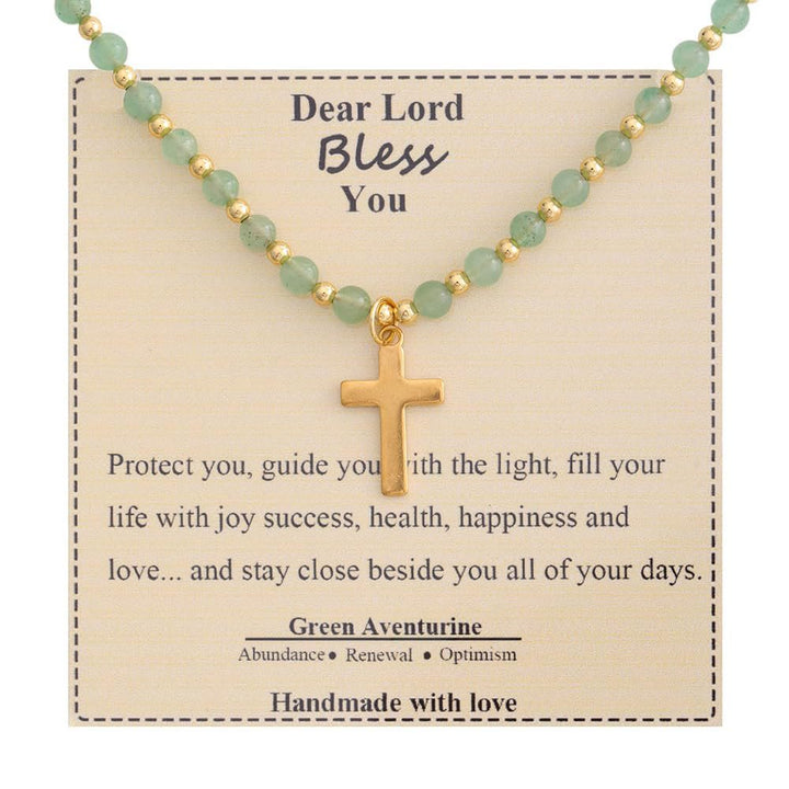 Blessed Stone Cross Necklace: Natural Gem Charm & Quiet Devotion Accent