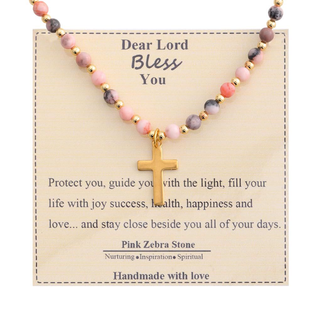 Blessed Stone Cross Necklace: Natural Gem Charm & Quiet Devotion Accent