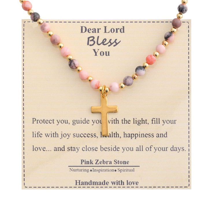 Blessed Stone Cross Necklace: Natural Gem Charm & Quiet Devotion Accent